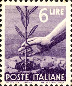 Francobollo Mano che Pianta un Ulivo -  1947
