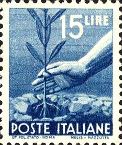 Francobollo Mano che Pianta un Ulivo -  1946