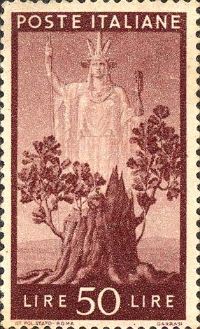 Francobollo Albero in Fiore ed Italia -  1945