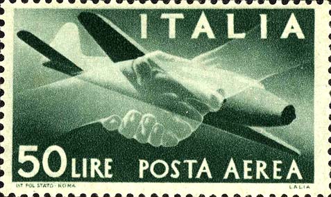 Francobollo Stretta di Mano, Caproni-Campini 1 -  1946