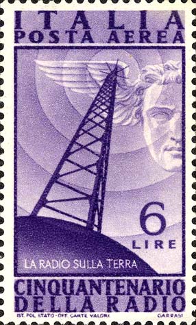 Francobollo Antenna Radio sul Globo -  1947