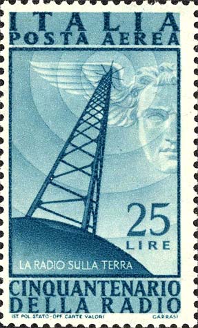 Francobollo Antenna Radio sul Globo -  1947