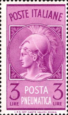 Francobollo Testa di Minerva in Cornice Rotonda -  1947