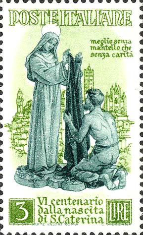 Francobollo Santa Caterina in Atteggiamento Caritatevole -  1948