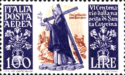 Francobollo Santa Caterina con la Croce -  1948