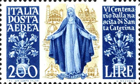 Francobollo Santa Caterina in Atteggiamento Ieratico -  1948