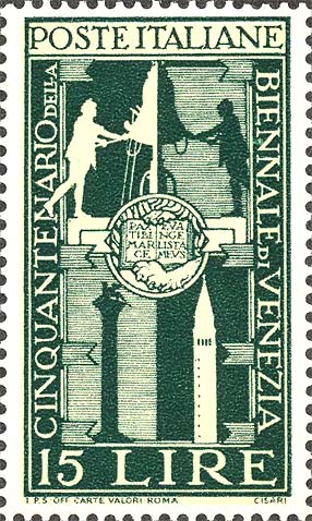 Francobollo Mori dell'Orologio, Leone e Campanile -  1949