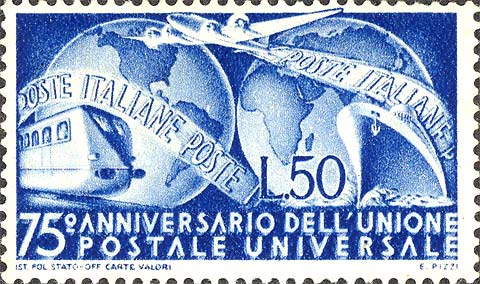 Francobollo Mezzi di Trasporto e due Emisferi -  1949