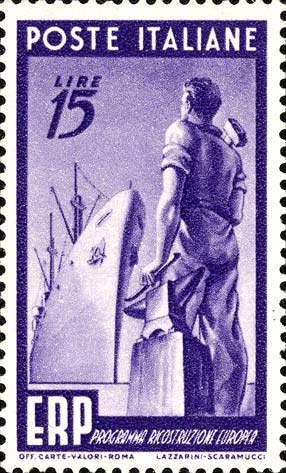 Francobollo Operaio e Nave -  1949