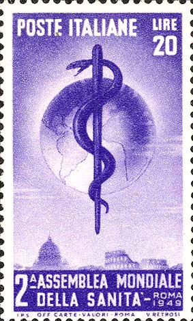 Francobollo Caduceo e Globo -  1949