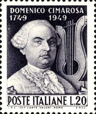 Francobollo Ritratto di Domenico Cimarosa e Lira -  1949