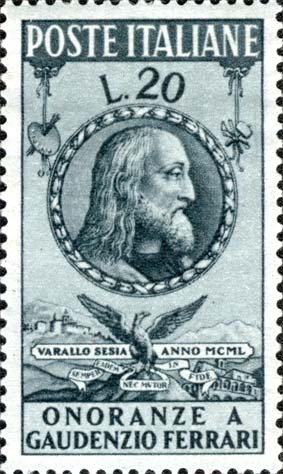 Francobollo Ritratto di Gaudenzio Ferrari e Veduta di Varallo Sesia -  1950