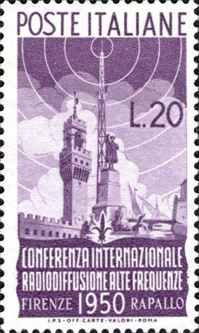Francobollo Palazzo della Signoria, Monumento a Colombo e Castello di Rapallo -  1950