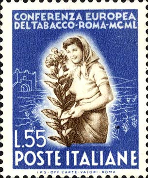 Francobollo Coltivatrice e Tabacco Tipo "Lecce Yaka" -  1950