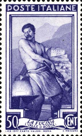 Francobollo Val d'Aosta, la Fucina -  1950