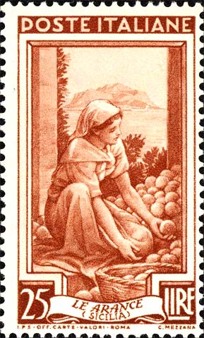 Francobollo Sicilia, le Arance -  1950