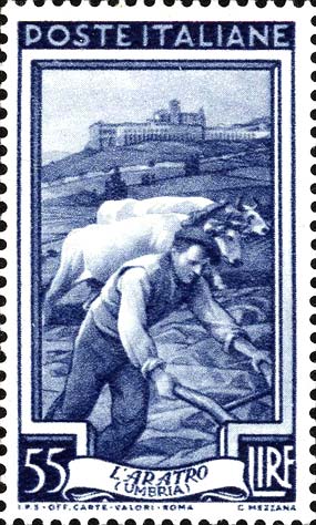 Francobollo Umbria, l'Aratro -  1950