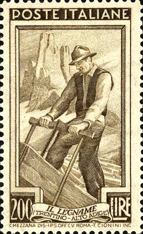 Francobollo Trentino Alto Adige, il Legname -  1950