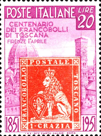 Francobollo 1 Crazia di Toscana su Veduta di Firenze -  1951