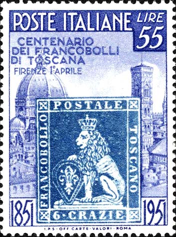 Francobollo 6 Crazie di Toscana su Veduta di Firenze -  1951