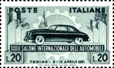 Francobollo Automobile e Bandiere -  1951