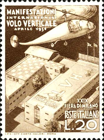 Francobollo Elicottero sull'Eliporto "Leonardo da Vinci" -  1951