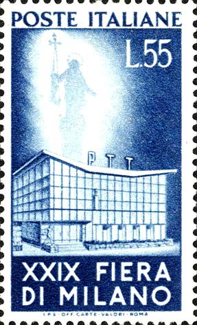 Francobollo Palazzo PP.TT. alla Fiera di Milano -  1951