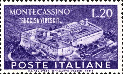 Francobollo Veduta dell'Abbazia Prima del Bombardamento -  1951