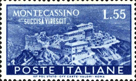 Francobollo Veduta dell'Abbazia Prima del Bombardamento -  1951