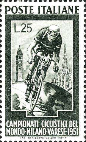 Francobollo Ciclista, Duomo di Milano e Cattedrale di Varese -  1951