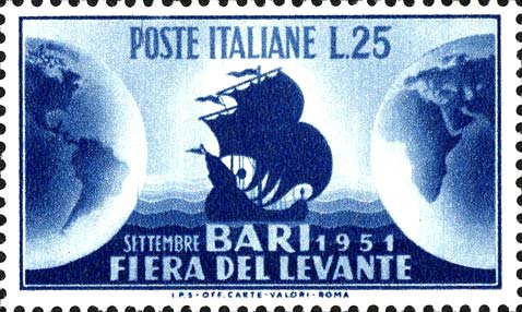 Francobollo Caravella in Mezzo ai Due Emisferi -  1951