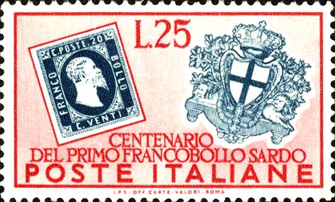 Francobollo 20 Centesimi di Sardegna e Stemma di Genova -  1951