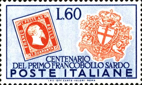 Francobollo 40 Centesimi di Sardegna e Stemma di Torino -  1951