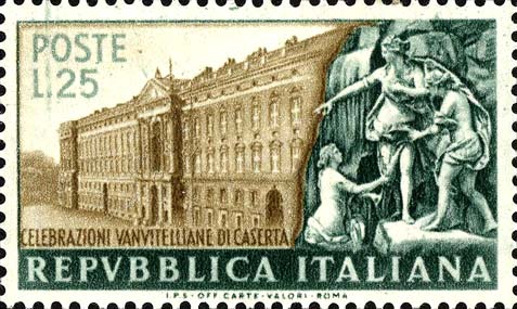 Francobollo Palazzo Reale di Caserta e Statue della Fontana Monumentale -  1952