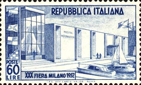 Francobollo Padiglione della Motonautica alla Fiera di Milano -  1952