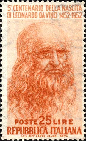 Francobollo Autoritratto di Leonardo da Vinci -  1952