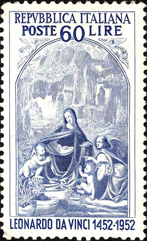 Francobollo Dipinto "La Vergine delle Rocce" di Leonardo da Vinci -  1952