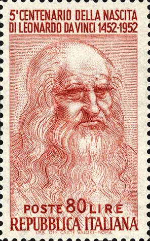 Francobollo Autoritratto di Leonardo da Vinci -  1952