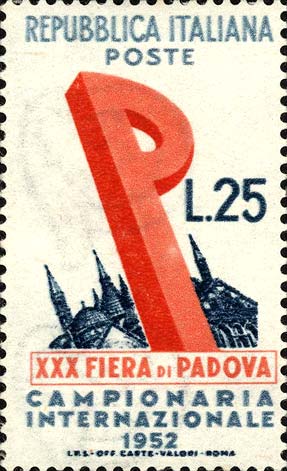 Francobollo Basilica del Santo e Lettera P -  1952