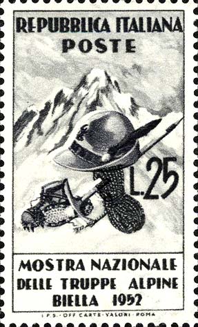 Francobollo Cappello Alpino, Attrezzi e Montagna -  1952