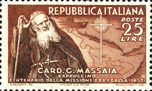 Francobollo Ritratto di Guglielmo Massaia e Carta Geografica dell'Africa Orientale -  1952