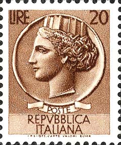 Francobollo Antica Moneta Siracusana -  1953