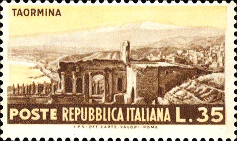 Francobollo Taormina e Rovine del Teatro -  1953