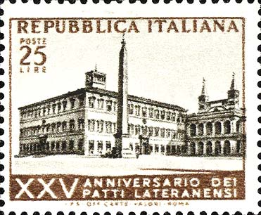 Francobollo Edifici Lateranensi, a Roma -  1954