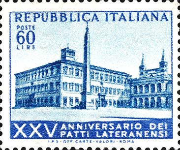 Francobollo Edifici Lateranensi, a Roma -  1954
