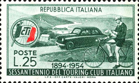 Francobollo Emblema del T.C.I., Automobile e Ciclista -  1954
