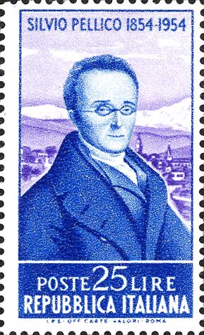 Francobollo Ritratto di Silvio Pellico e Veduta di Saluzzo -  1955