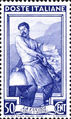 Francobollo Val d'Aosta, la Fucina -  1955