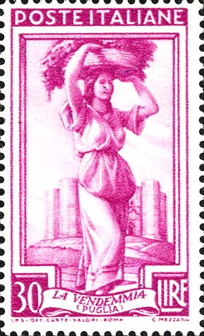 Francobollo Puglia, la Vendemmia -  1955