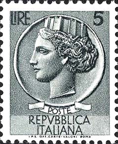 Francobollo Antica Moneta Siracusana -  1955